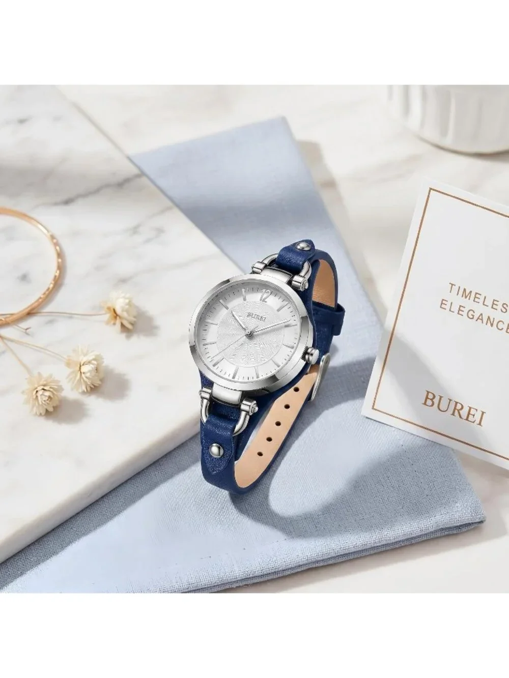 Women's Silver Black Simple Leather Strap Bracelet Band Analog Quartz Wristwatch